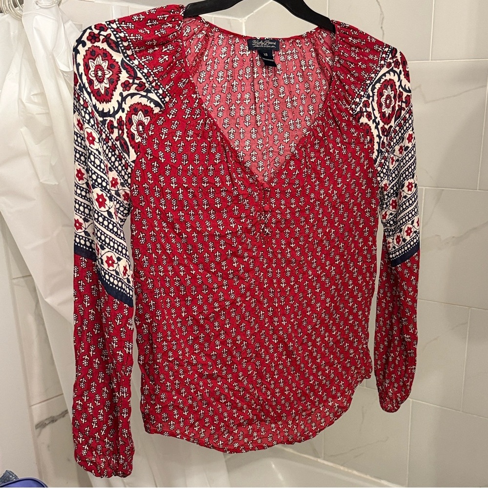 Lucky Brand Red and Blue Patterned Blouse
